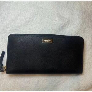 Kate Spade Black Saffiano Leather Zip Around Wallet Wristlet